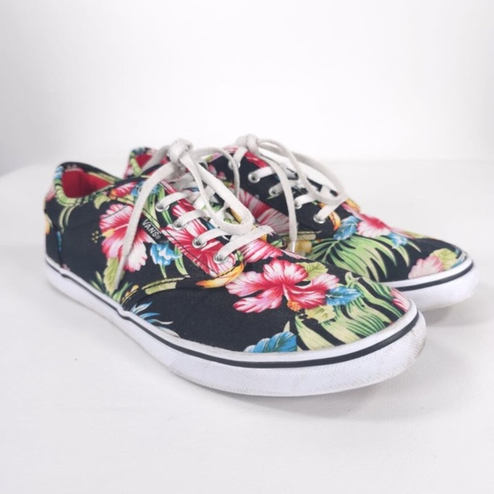 Vans Black Floral Canvas Sneakers with Multicolor Hibiscus Print